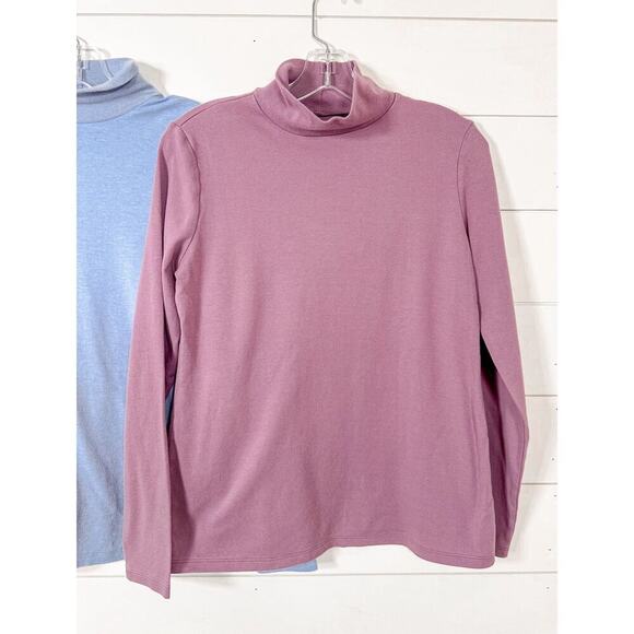 NWOT Set of 2 Croft & Barrow Women's Long Sleeve Mock Neck Top Blue Pink Small - Picture 2 of 9